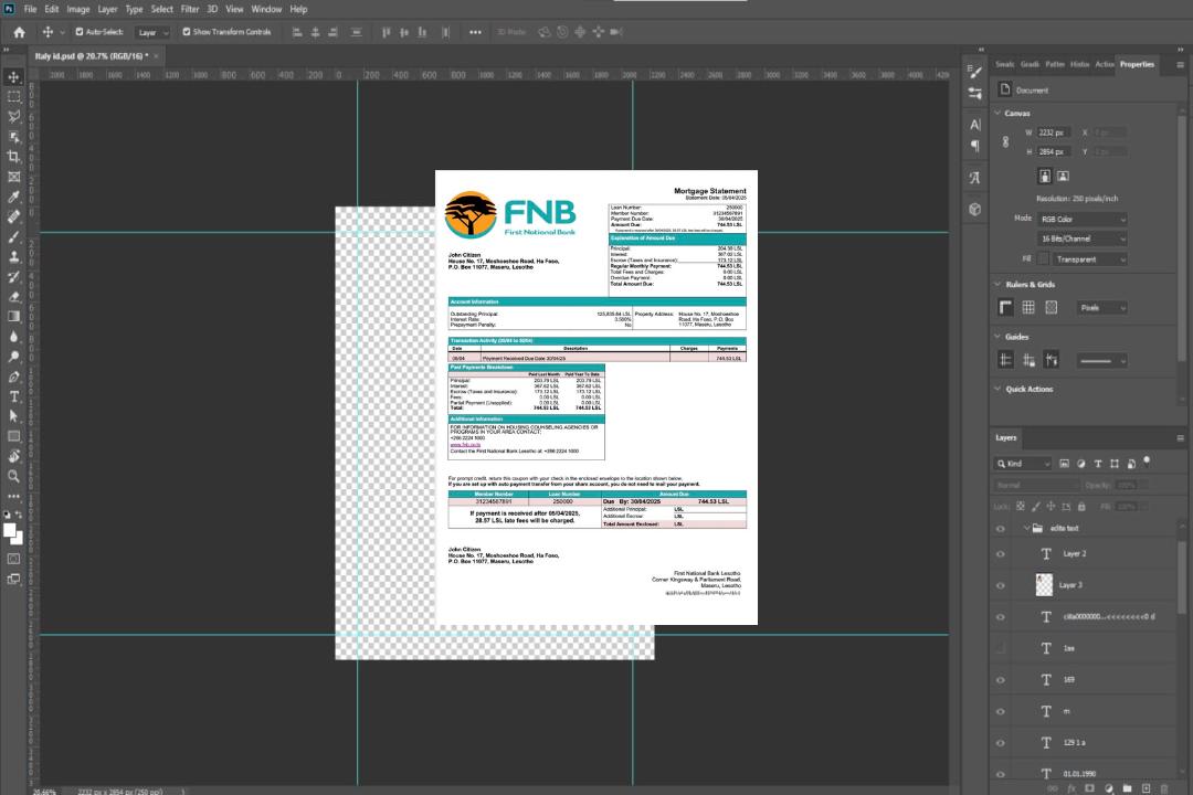 Modèle Word et PDF de relevé hypothécaire du Lesotho First National Bank Lesotho template